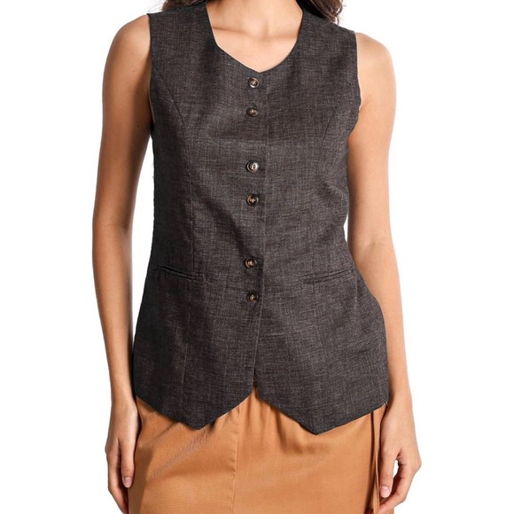 Eelotile Jackets & Blazers - Eelotile Linen Blend Mid Length Sleeveless Button Down Waistcoat Vest Sz Small